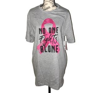 BREAST CANCER AWARENESS GRAY & PINK "NO ONE FIGHTS ALONE" TEE SIZE XL